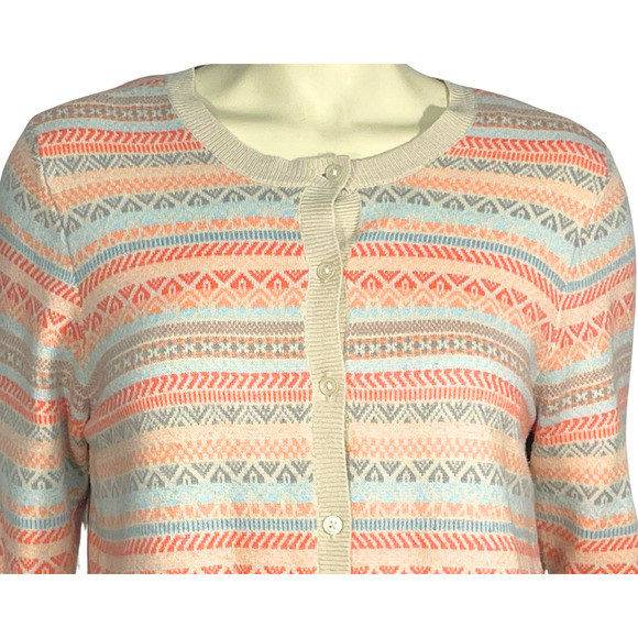 3-FOR-$30 Croft & Barrow Sz M Knit Cardigan Sweater Fair Isle Striped Peach - Picture 5 of 8